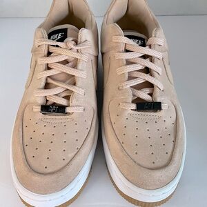 Nike Tan Sneakers with Suede Finish and Perforated Design